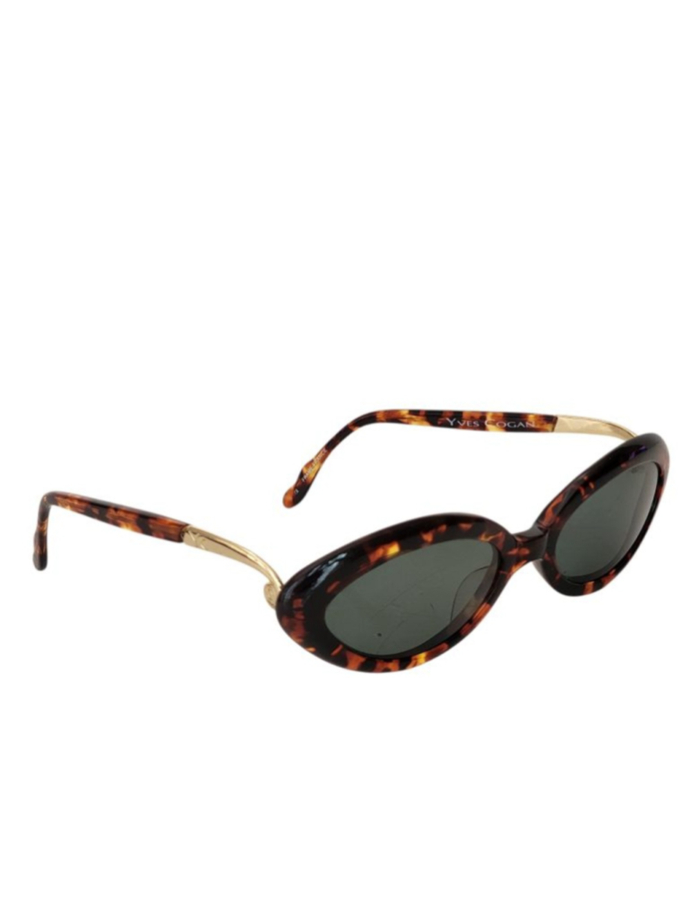 YVES COGAN Vintage Tortoiseshell Gold Green Lens Oval Sunglasses Y901 52 mm - Picture 1 of 11